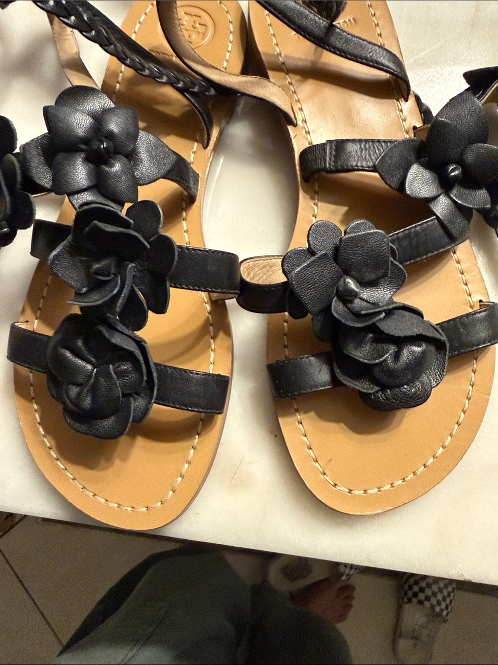 Tory Burch Black Floral Lace-Up Women's Sandals - Picture 6 of 6